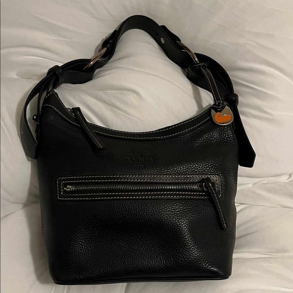Dooney & Bourke Black Leather Shoulder Hobo with Gold Charm
